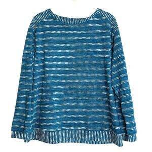CJ Banks Womens Sweater Size 14W  Teal White Striped Long Sleeve